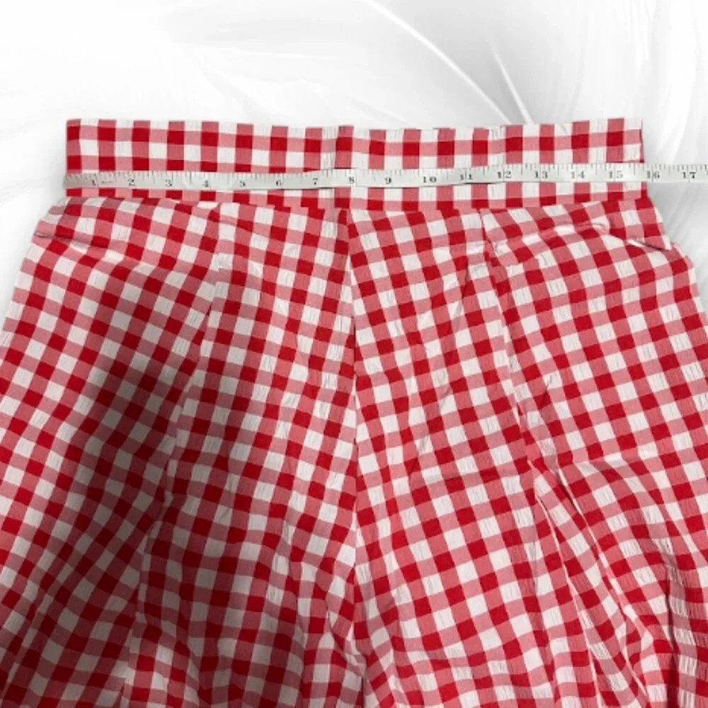 Red Gingham Maxi Skirt High Waist A-Line with Pockets - Picture 4 of 7